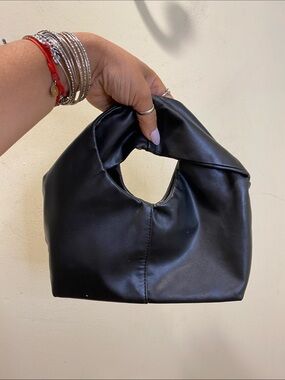 A New Day Black Knot Handle Vegan Leather Wristlet Clutch